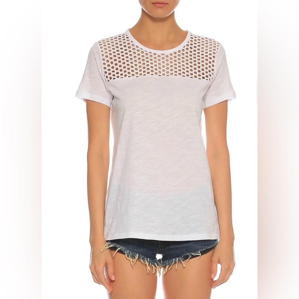Michael Kors Women’s White Mesh Accent Cotton Tee Size S